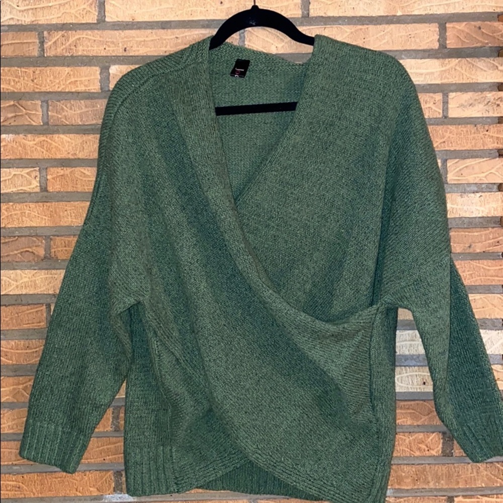 Olive green wrap sweater, S